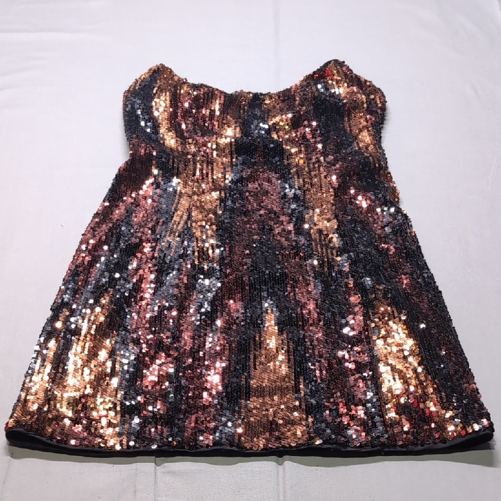 By Anthropologie Womens Sequin Strapless Dress in‎ Black and Gold Size 8